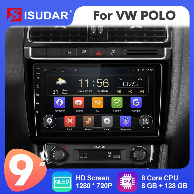 T72 Android Auto 9 inch radio wireless carplay RDS For VW/Volkswagen/POLO Sedan 2009-2017