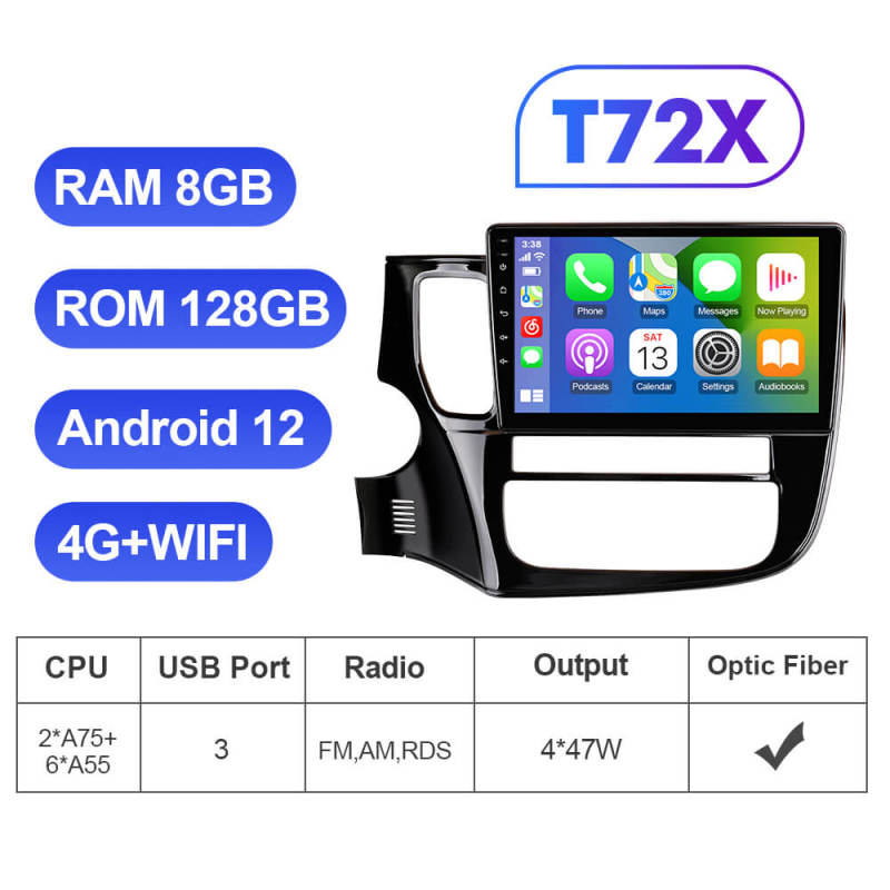 T72 Android 12 QLED Car Radio Tape Recorder For Mitsubishi Outlander 3 2012-2018