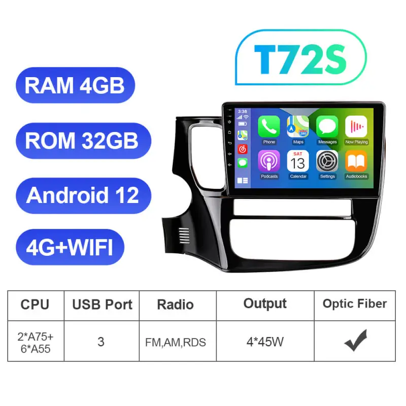 T72 Android 12 QLED Car Radio Tape Recorder For Mitsubishi Outlander 3 2012-2018