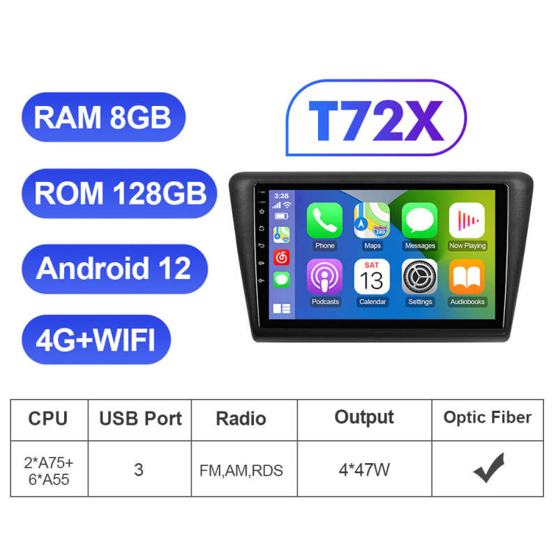 T72 QLED Android Car Radio Multimidia Video Player For Volkswagen Skoda Rapid 2013 GPS Navigation