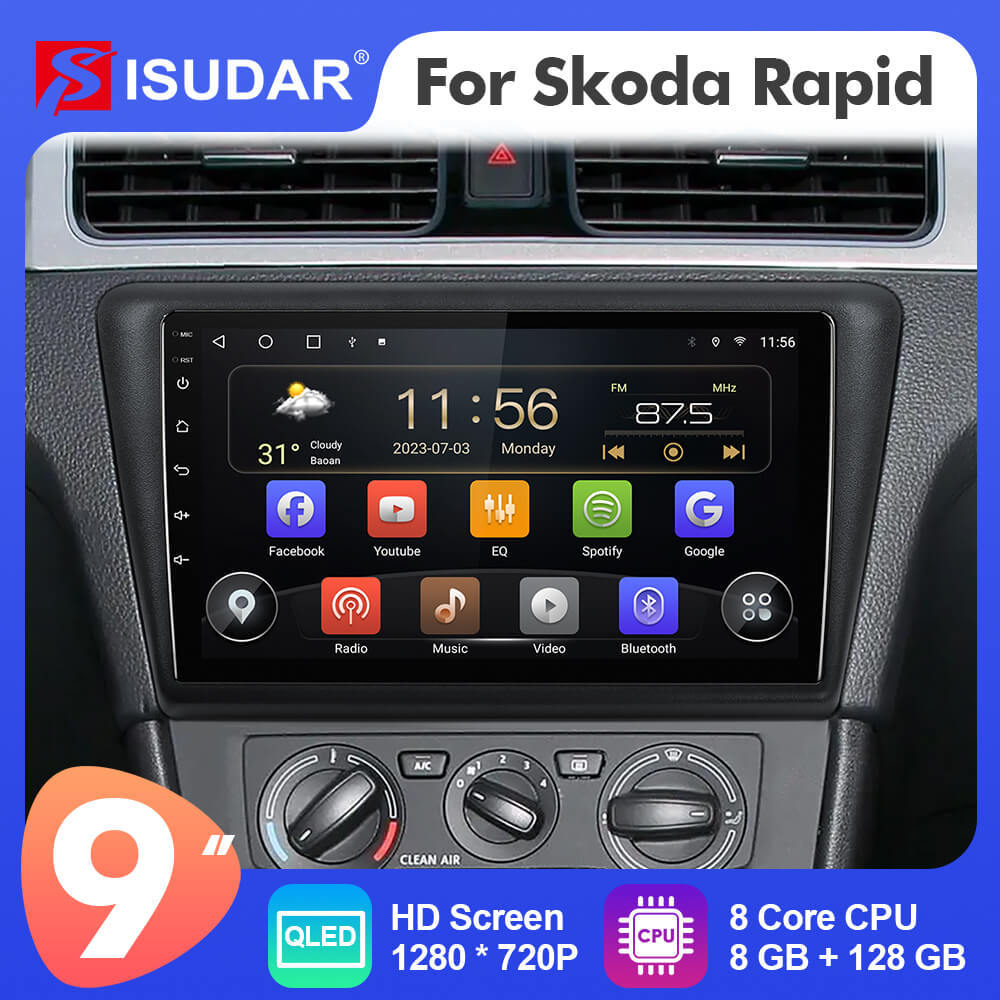T72 QLED Android Car Radio Multimidia Video Player For Volkswagen Skoda Rapid 2013 GPS Navigation
