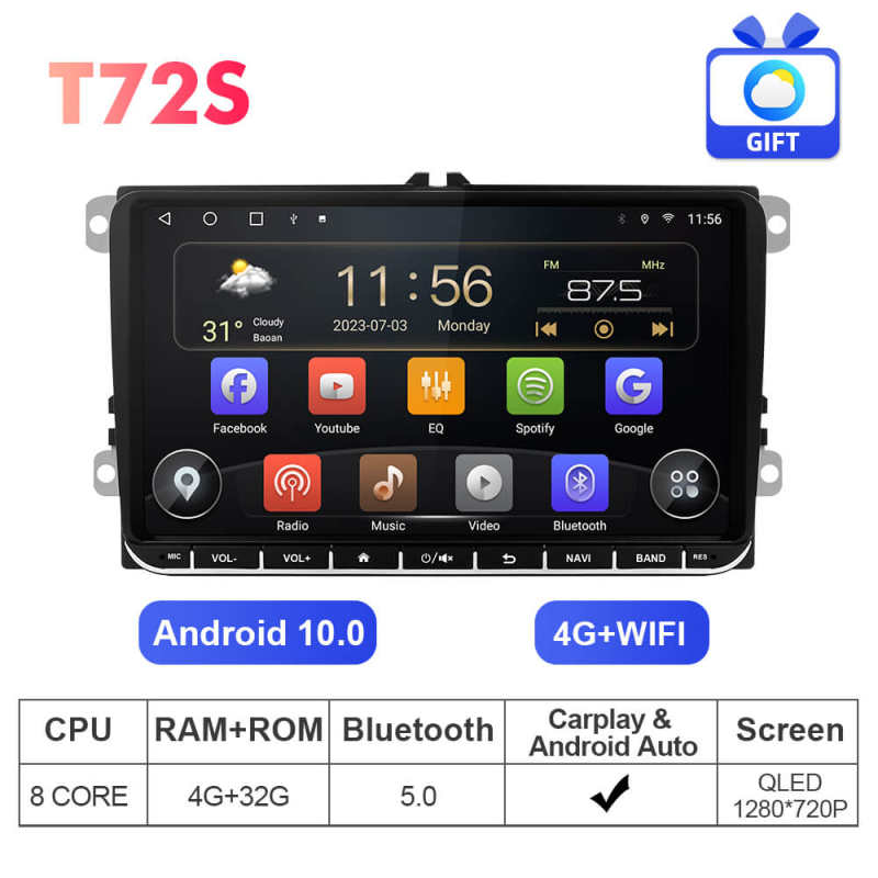 Isudar Android 10 Car Stereo For Skoda/VW/Volkswagen/POLO/PASSAT/Golf/Tiguan/Jetta/Touran