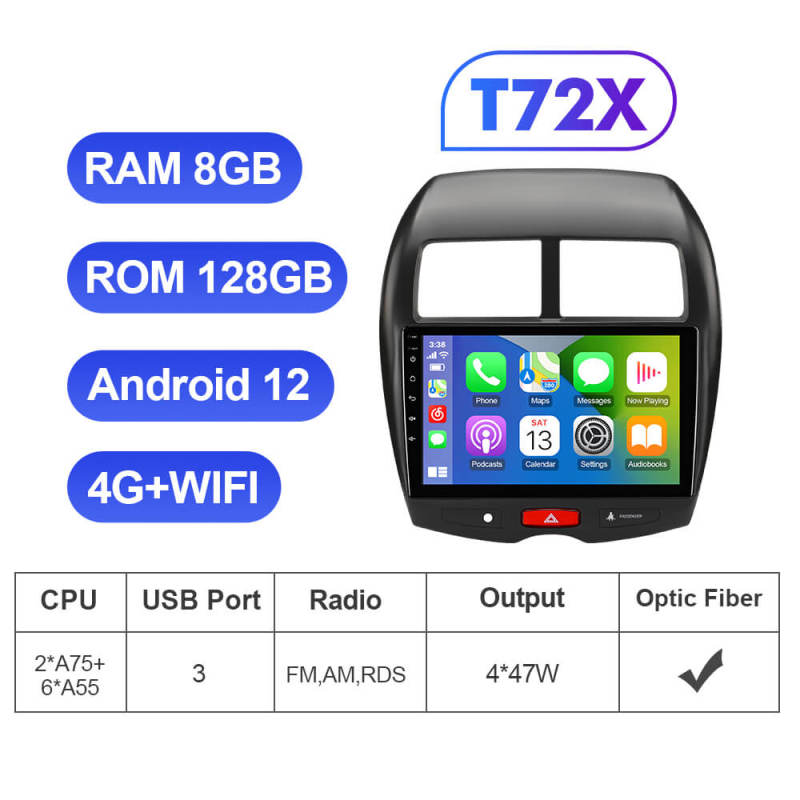 T72 Android 12 8 Core Carplay Car Radio For Mitsubishi ASX 1 2010 2011 - 2016 C4 Peugeot 4008