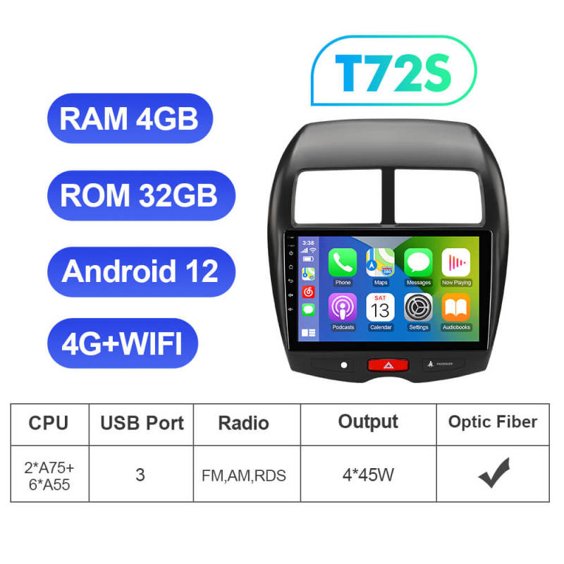 T72 Android 12 8 Core Carplay Car Radio For Mitsubishi ASX 1 2010 2011 - 2016 C4 Peugeot 4008