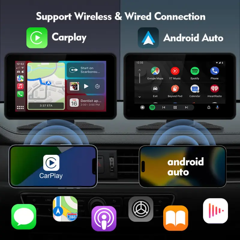 Universal Portable Multimedia Player 7” PND  IPS Screen Car Radio  Wireless Carplay & Android Auto