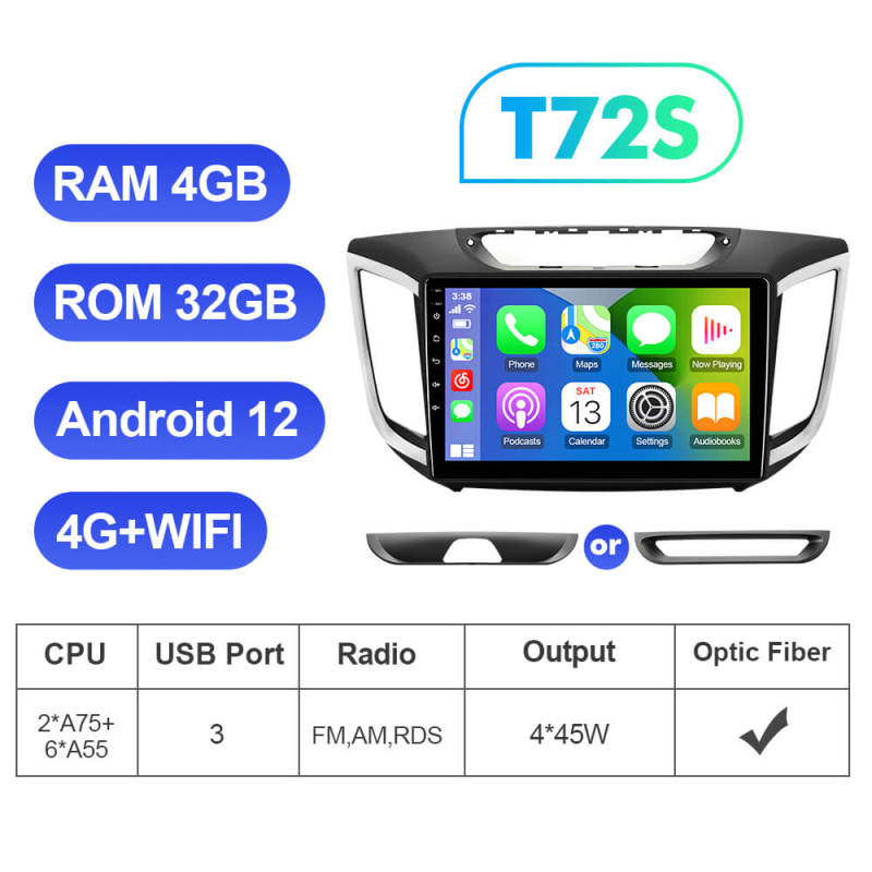 T72 For Hyundai/IX25/Creta 2015-2020 Android 12 1280*720P QLED Car Radio Multimidia 8 core Auto radio