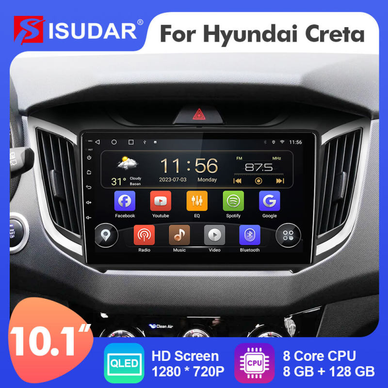 T72 For Hyundai/IX25/Creta 2015-2020 Android 12 1280*720P QLED Car Radio Multimidia 8 core Auto radio