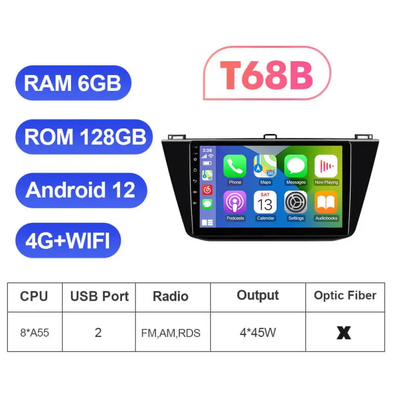 T72 Upgraded Android 12 Auto radio 8 Core 4G Sim card For VW/Volkswagen/Tiguan 2017-2019