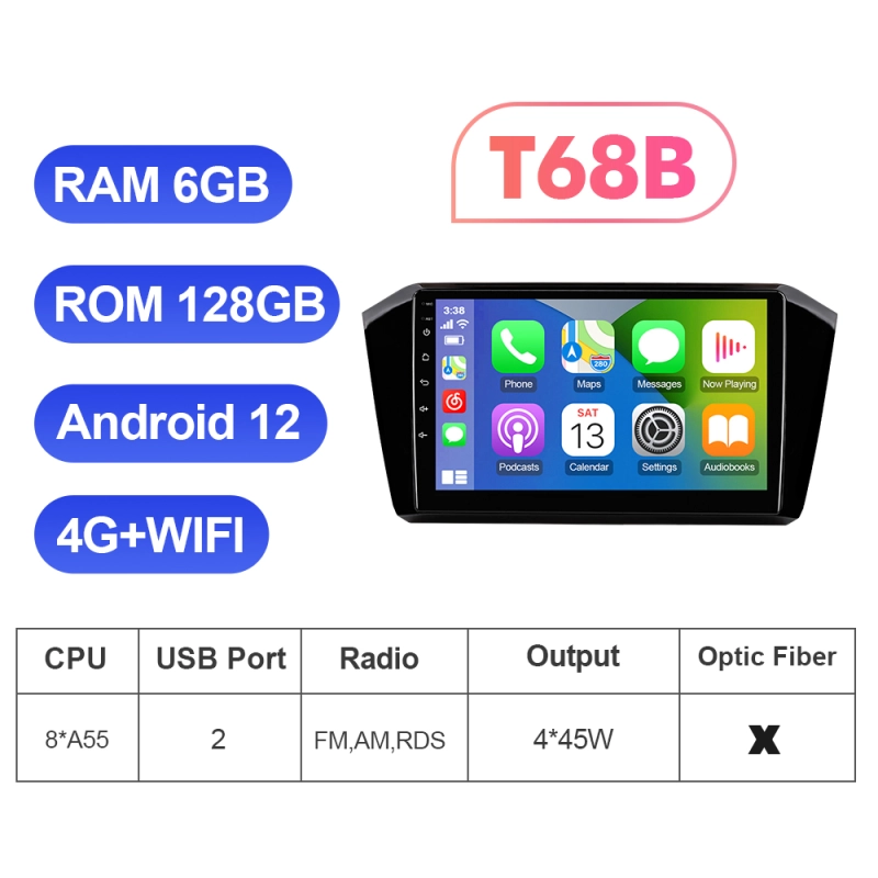 T72 Upgraded Android 12 Auto radio Wireless Carplay For VW/Volkswagen Passat B8 2015-