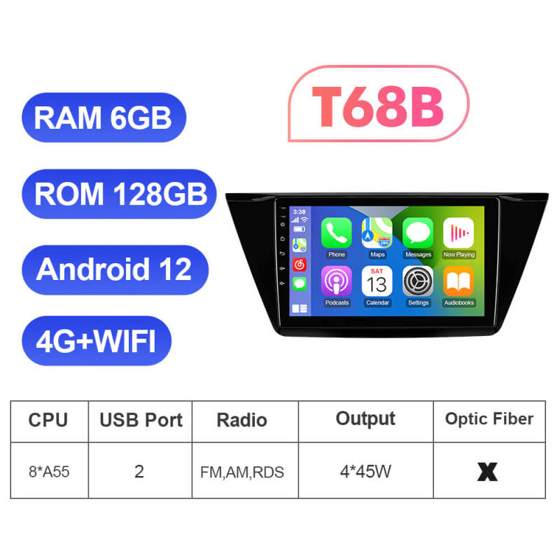 T72 T68 Upgraded Android 12 Auto radio Wireless Carplay For VW/Volkswagen/TOURAN 2016 2017 2018-