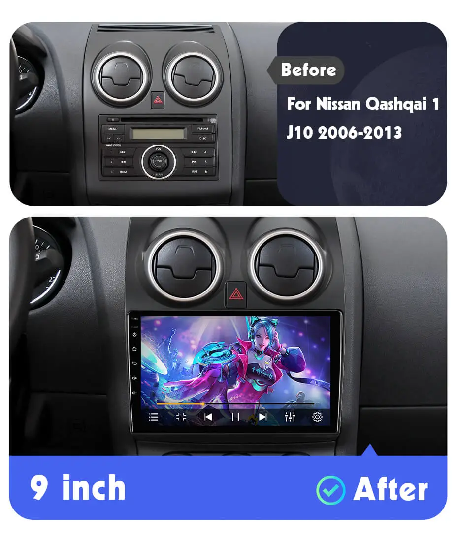 Android 12.0 GPS Navigation 9 inch Radio for 2008-2015 Nissan Qashqai 1 J10  with 1024*600 touchscreen stereo USB Bluetooth AM/FM WIFI music support  Backup Camera SWC OBD2 DVD Player 4G