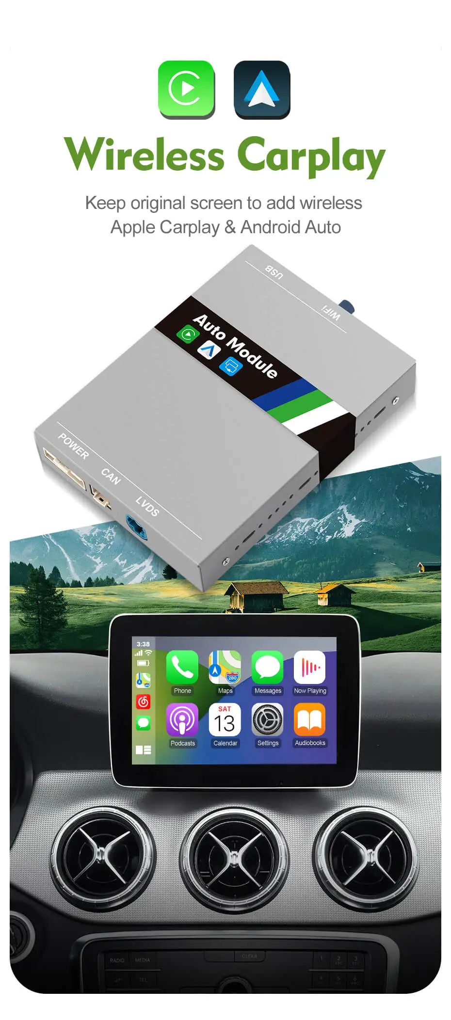 ISUDAR Apple Carplay wireless Modem for Mercedes C Class W204 W205 E Class  W212 CLA W117 W212 W211 W210 W124