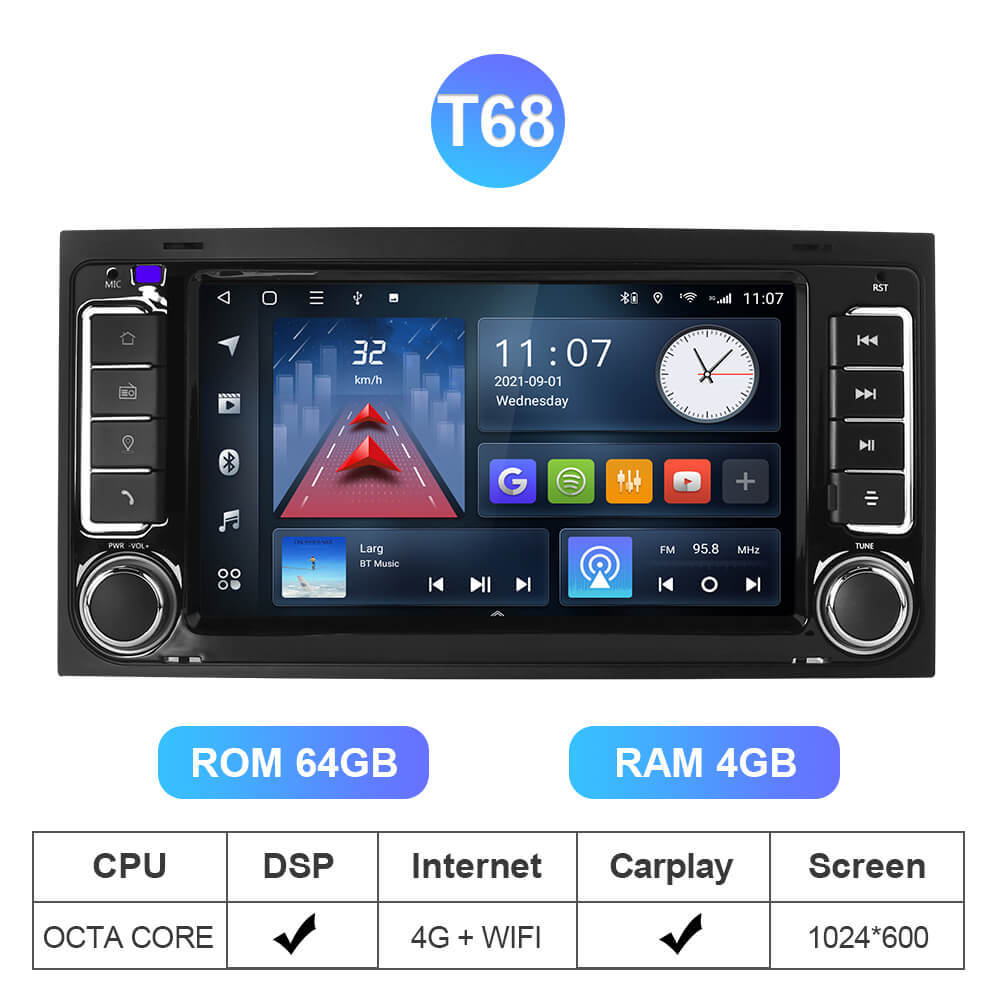 Isudar Android 10 Car Radio Multimedia GPS For VW/Volkswagen/Touareg/Transporter T5
