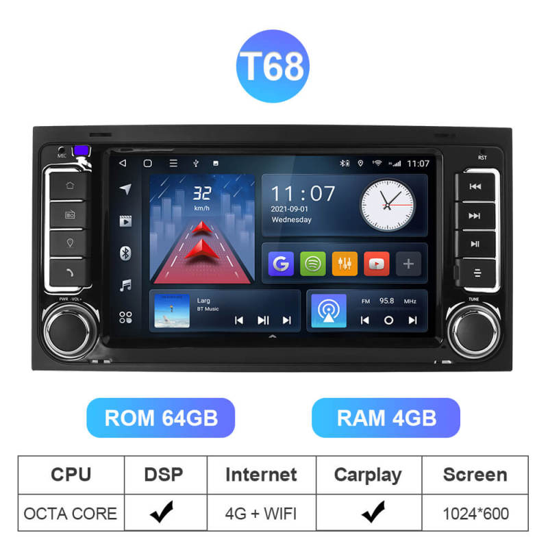 Isudar Android 10 Car Radio Multimedia GPS For VW/Volkswagen/Touareg/Transporter T5