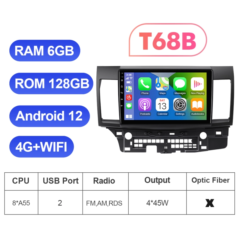 T72  Android 10 Car Radio Head unite Carplay For Mitsubishi Lancer 2007 - 2013