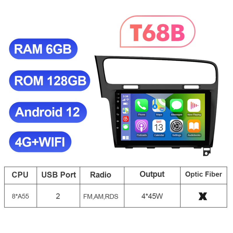 T72 QLED Wireless Carplay 10” Car Radio For VW/Volkswagen/Golf 7 2013-