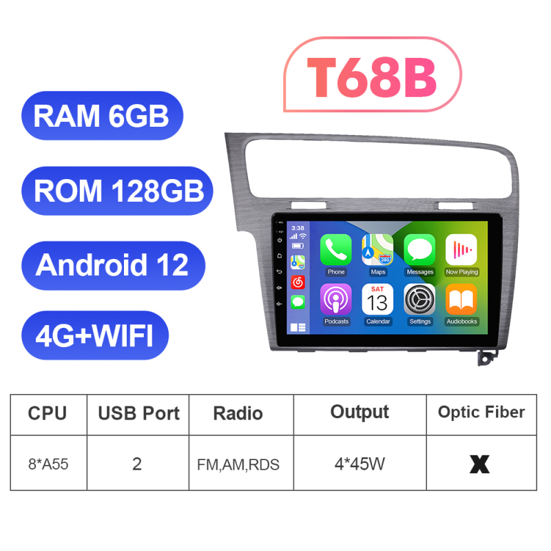 T72 QLED Wireless Carplay 10” Car Radio For VW/Volkswagen/Golf 7 2013-