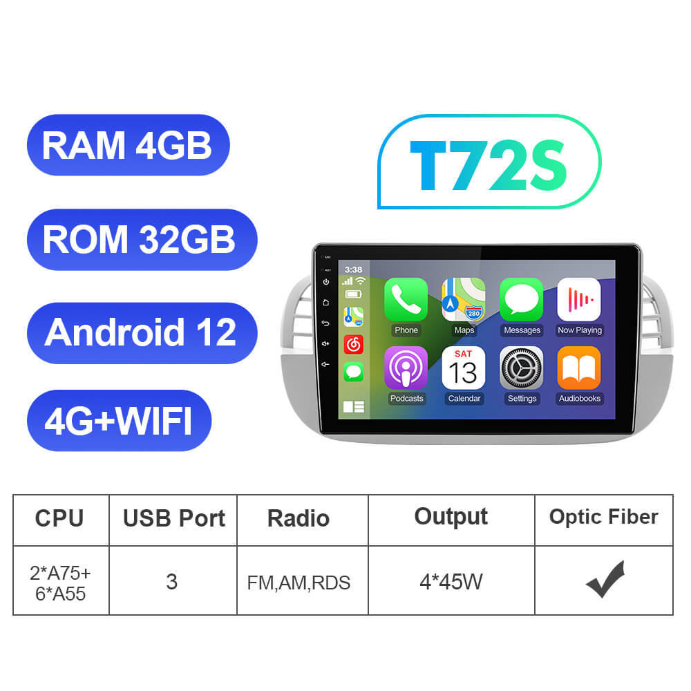 For Fiat 500 2007-2015 9 inch 1280*720P Android Apple Carplay Car Radio Multimedia Navi