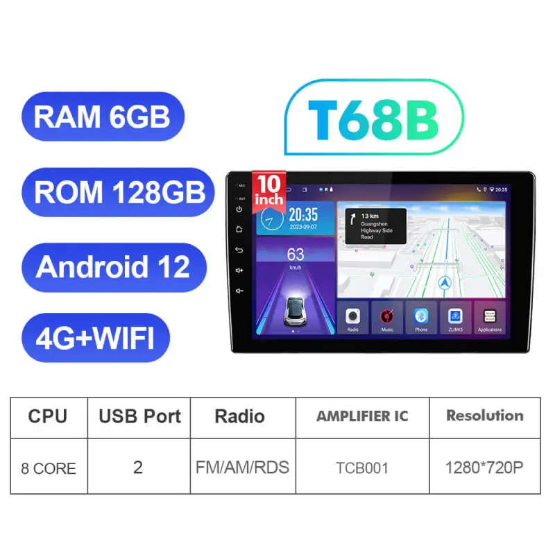 9inch 10inch 13.1inch T68B RDS Universal Car Multimedia Player Android  Radio Stereo Navigation