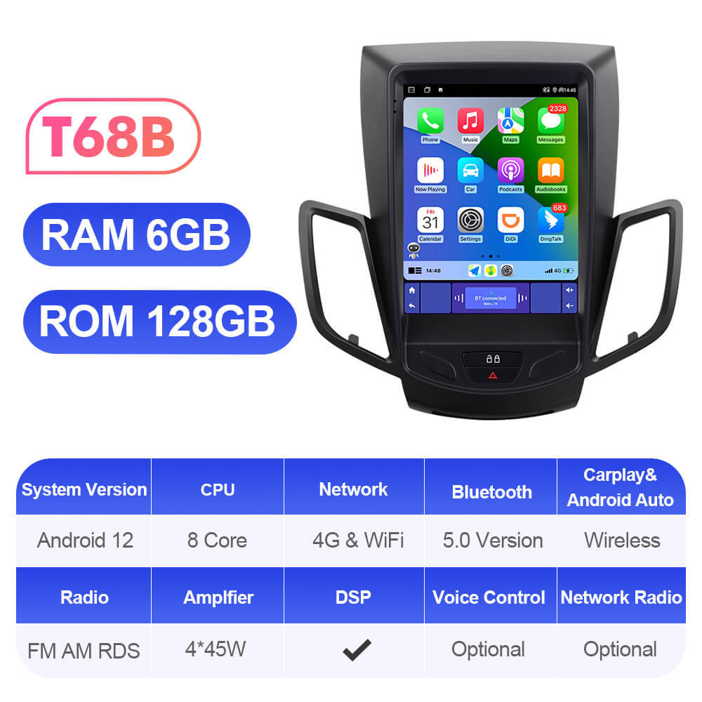 ISUDAR Android 12 Car Radio For Ford Fiesta MK7 2009-2016 Multimedia Player 2 Din Tesla Vertical Screen GPS Carplay Auto Stereo