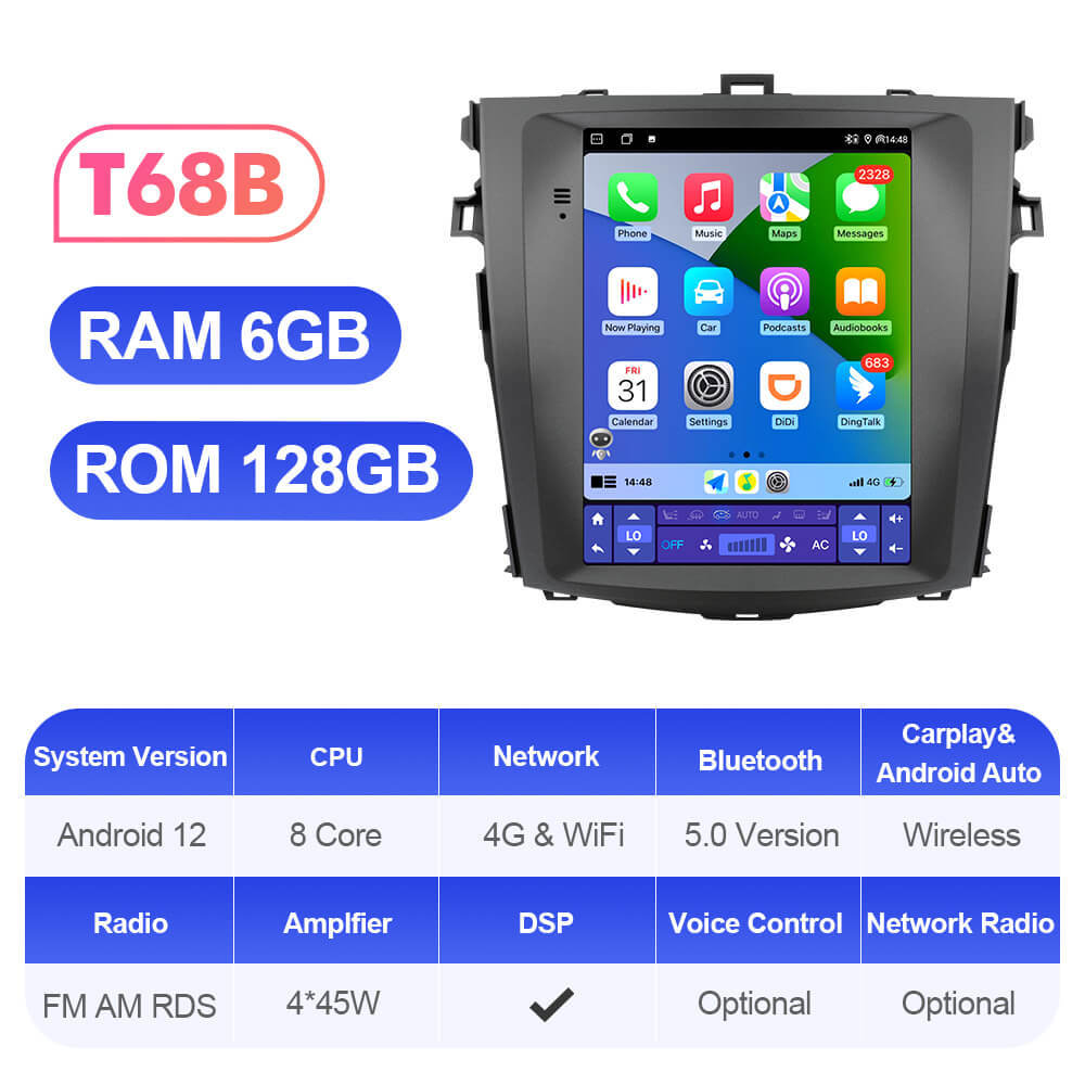 ISUDAR Android 12 Car Radio For Toyota Corolla E140 E150 2006-2013 Multimedia Player 2Din Tesla Vertical GPS Carplay Auto Stereo