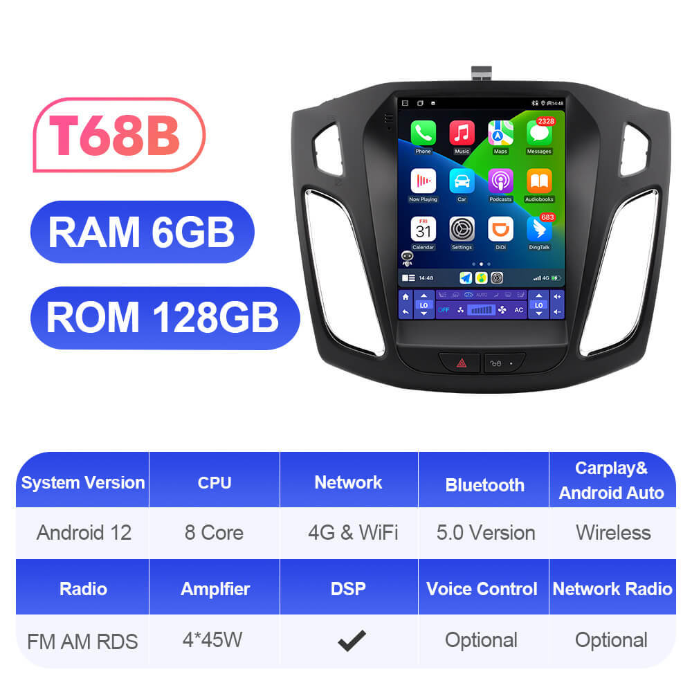 ISUDAR Upgraded Tesla style Android 12 Car Radio for Ford/Focus MK3 2012-2019