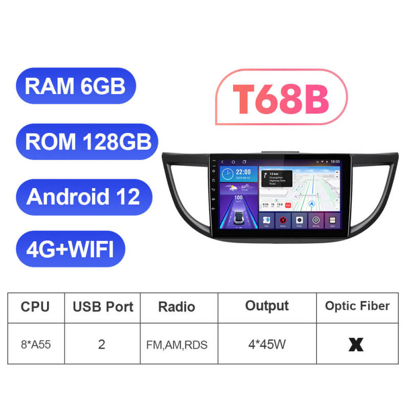 Upgraded Android 12 Auto radio 8 Core 128G For Honda/CRV/CR-V 2012-2016