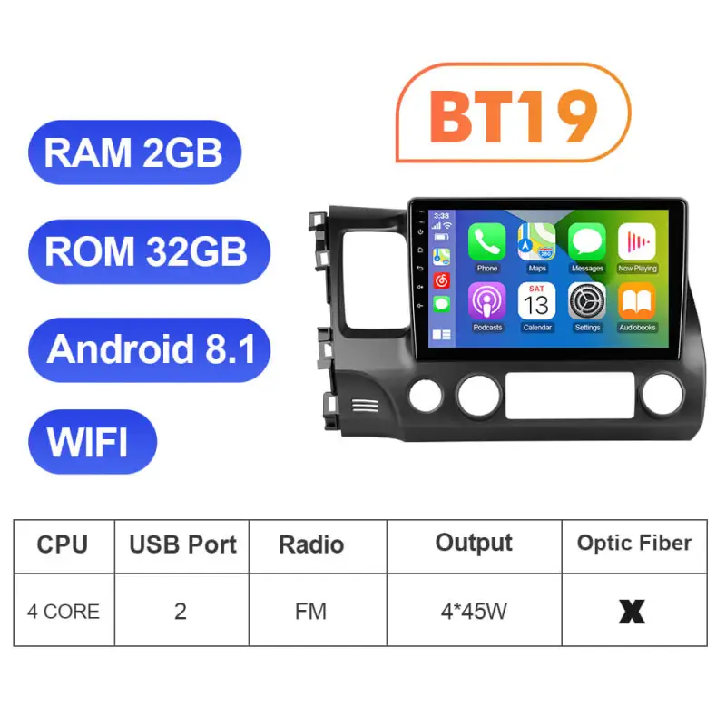 Android 12 Head Unit For Honda Civic 2006-2012 Car Radio Multimedia Apple Carplay