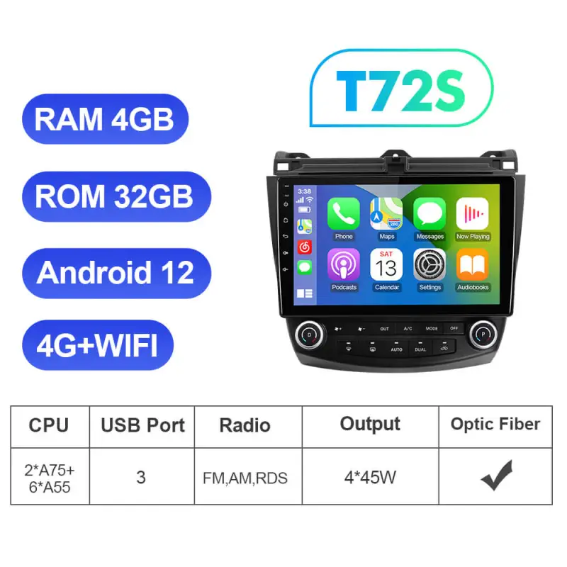 QLED 1280*720P Android Car Radio For Honda/Accord 7 2003-2007 with RDS Carplay