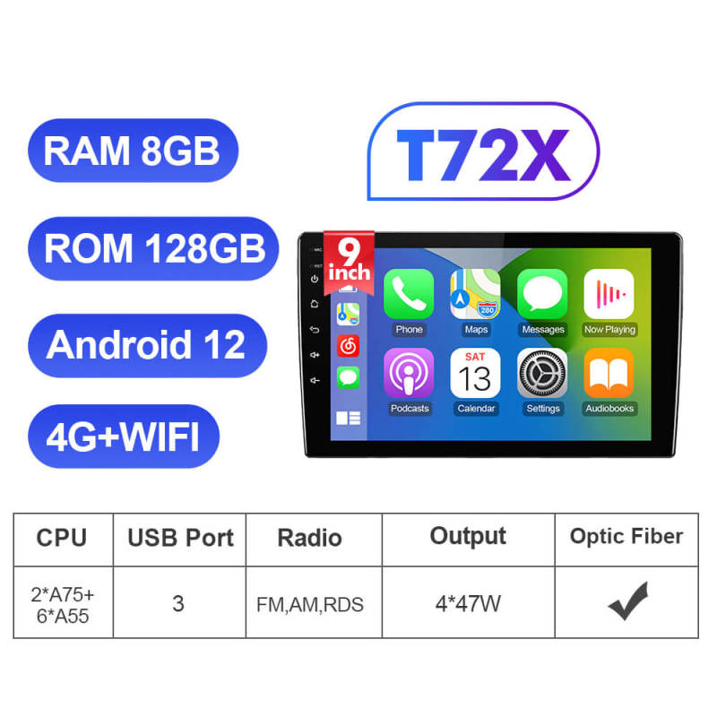 9inch 10inch 13.1 inch T72 universal Car Multimedia Player Android 12 Radio Stereo Navigation