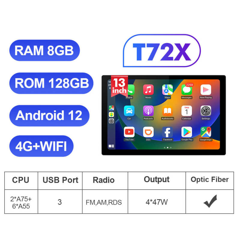 9inch 10inch 13.1 inch T72 universal Car Multimedia Player Android 12 Radio Stereo Navigation