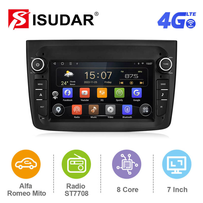 ISUDAR Android 12 Upgrade T72 4G Car Radio For Alfa Romeo Mito 2008-