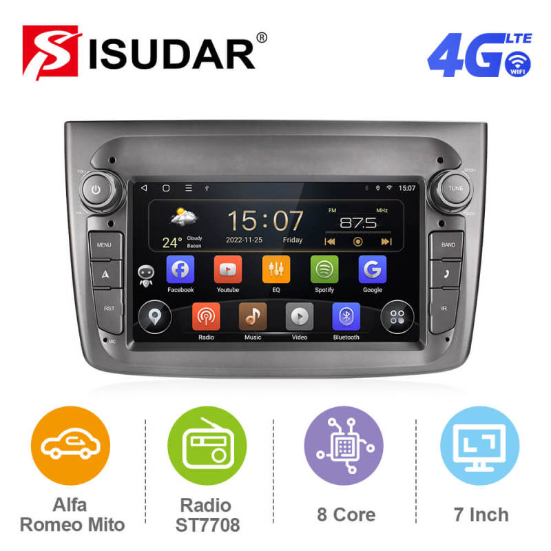 ISUDAR Android 12 Upgrade T72 4G Car Radio For Alfa Romeo Mito 2008-