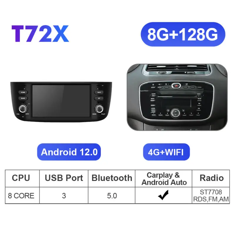 ISUDAR Anroid 12 Upgrade T72 Car radio For Grande punto evo/ Fiat Linea/2012-2018
