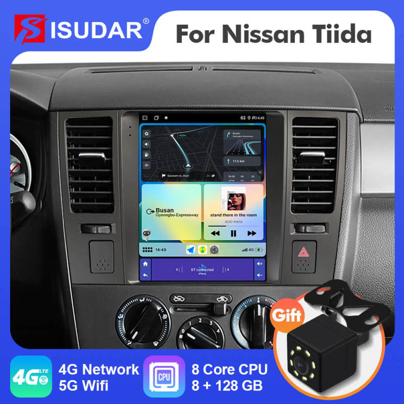 ISUDAR Android 12 Tesla Style Vertical Screen Car Radio for Nissan Tiida C11 2004-2013 Multimedia Player