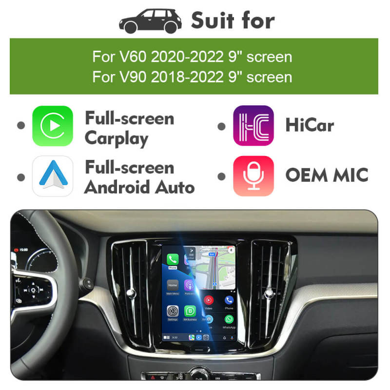 ISUDAR Upgrade Sensus Full Screen Apple Carplay AA Kit Module for Volvo XC90/XC60/XC40/S90/S60/V60 Seamless Connectivity