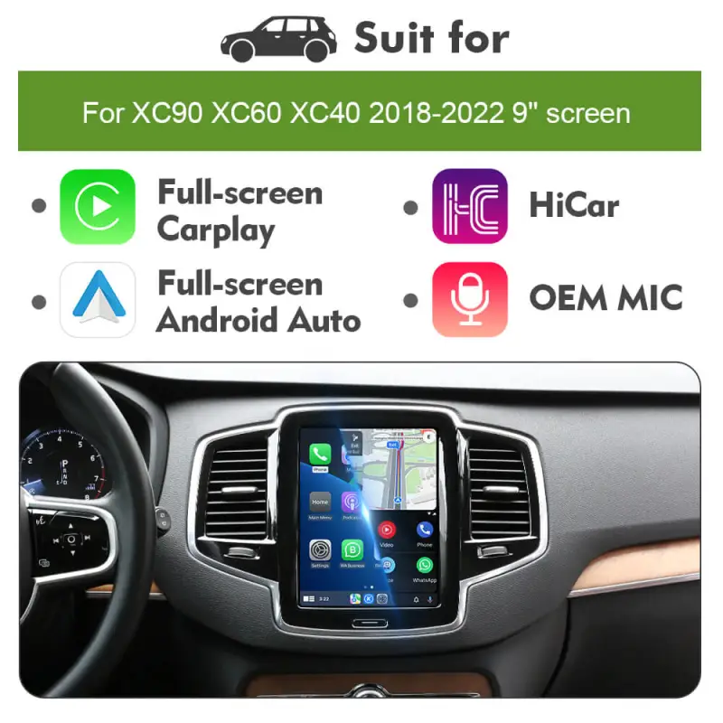 ISUDAR Upgrade Sensus Full Screen Apple Carplay AA Kit Module for Volvo XC90/XC60/XC40/S90/S60/V60 Seamless Connectivity