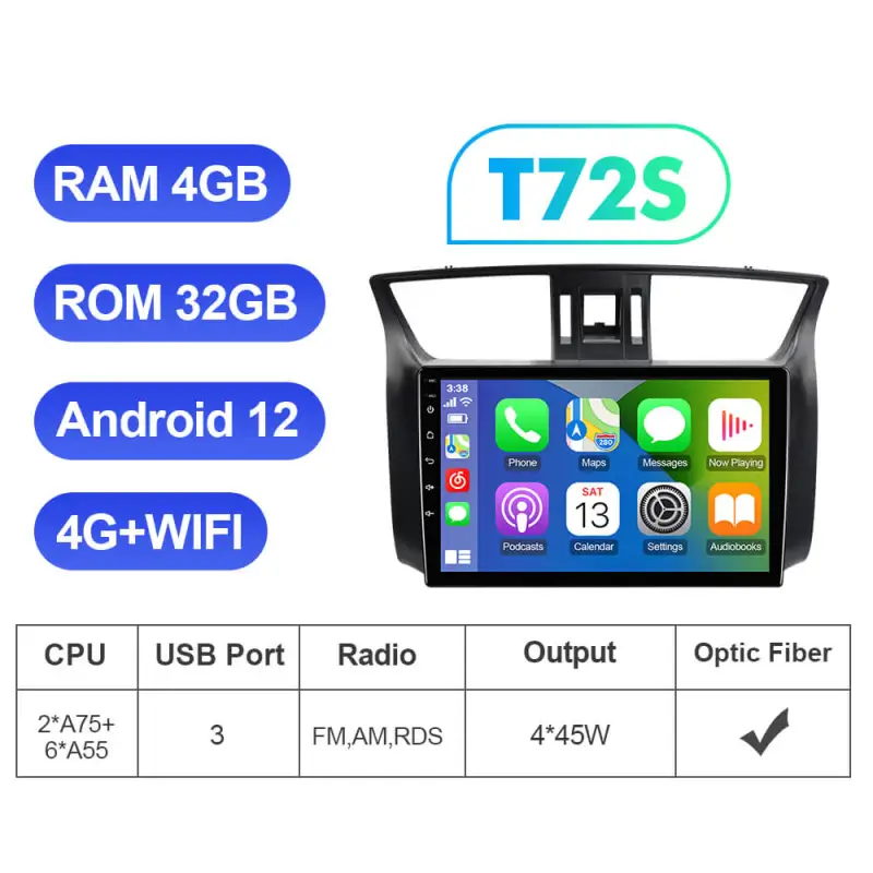For Nissan Sentra B17 2012-2019 QLED Android 12 Car Radio DVD Player Multimedia Navigation