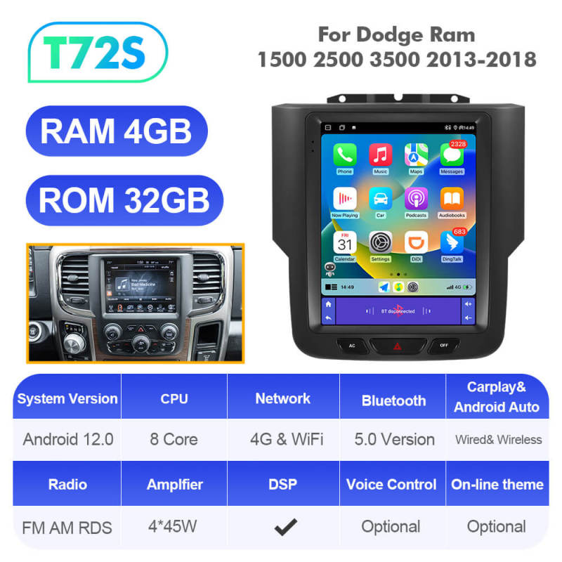 ISUDAR Android 12 Tesla Style Car Radio For Dodge Ram 1500 2500 3500 2013-2018 Auto Car Multimedia