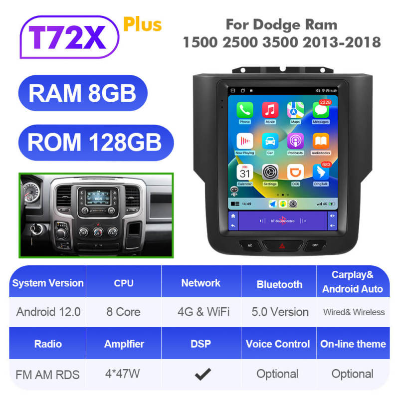 ISUDAR Android 12 Tesla Style Car Radio For Dodge Ram 1500 2500 3500 2013-2018 Auto Car Multimedia