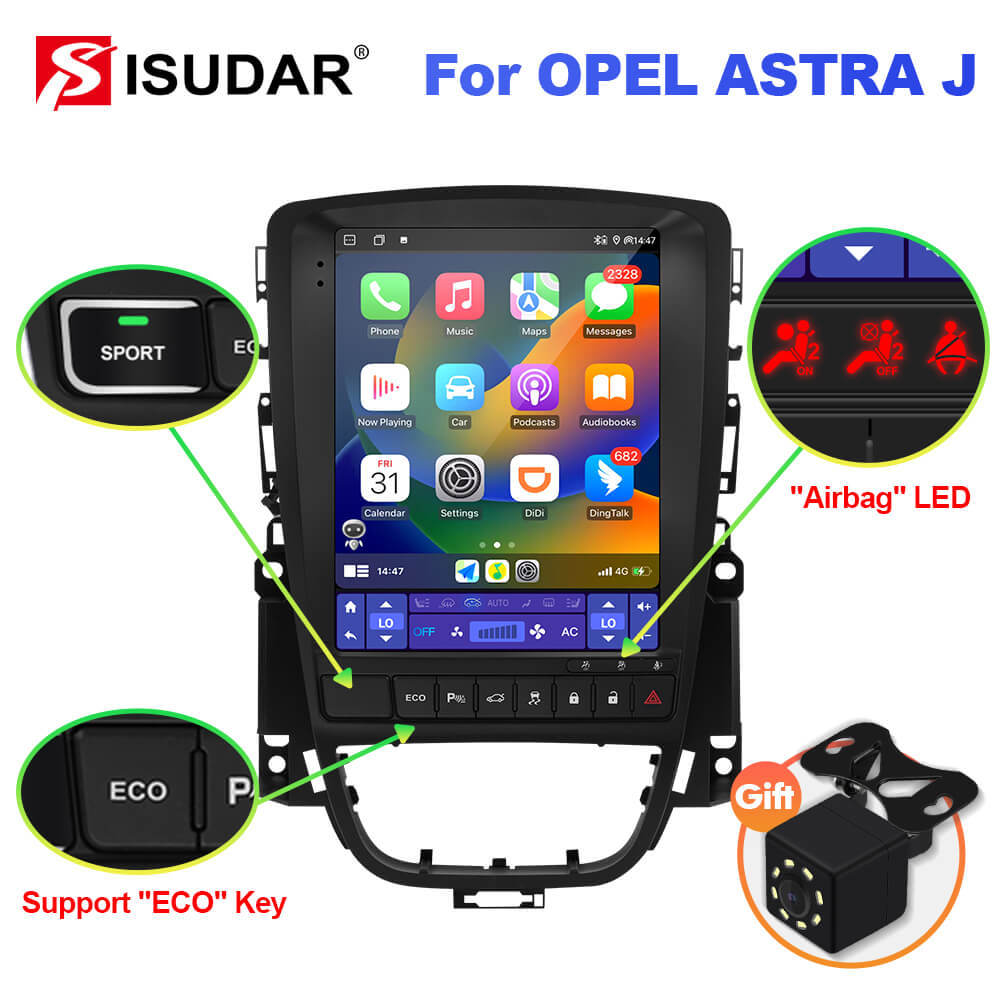 ISUDAR Android 12 Tesla style Car Radio for Opel Astra J Verano Vauxhall 2007-2014 Multimedia Player