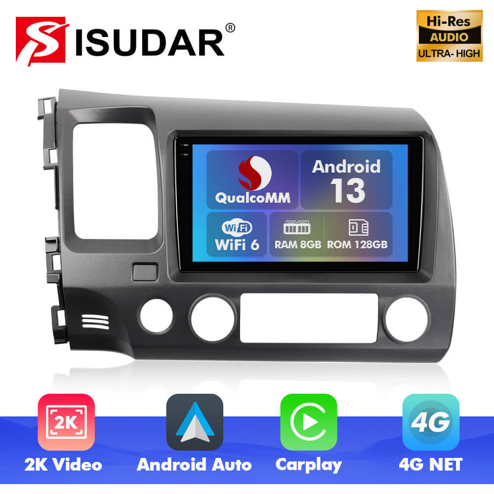 Q6 Qualcomm Android 13 For Honda Civic 2006-2012 9" screen music car radio DSP ADAU