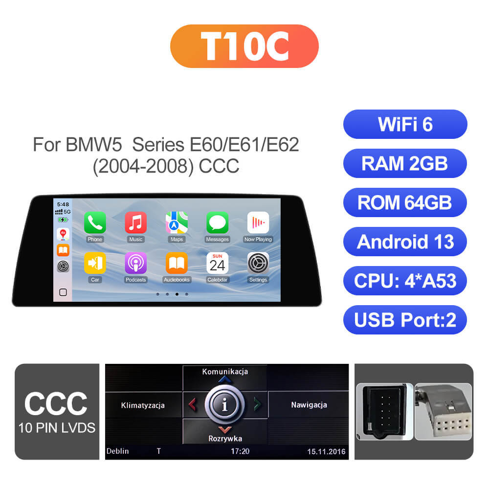 ISUDAR 10.33"Android 13 Car radio For BMW 5 Series E60/E61/E62 2004-2008 CCC