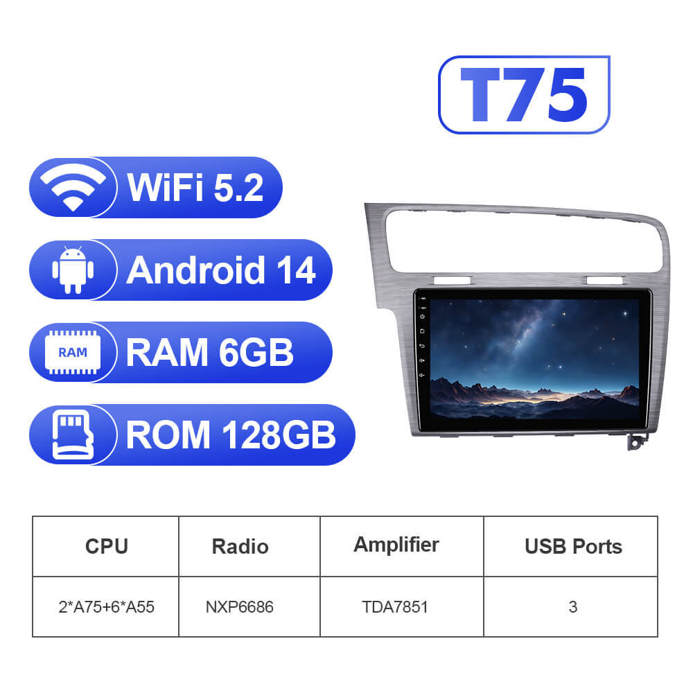 For VW/Volkswagen/Golf 7 2013- T75  Android 14 UIS7865 Car Radio Upgrade From T72