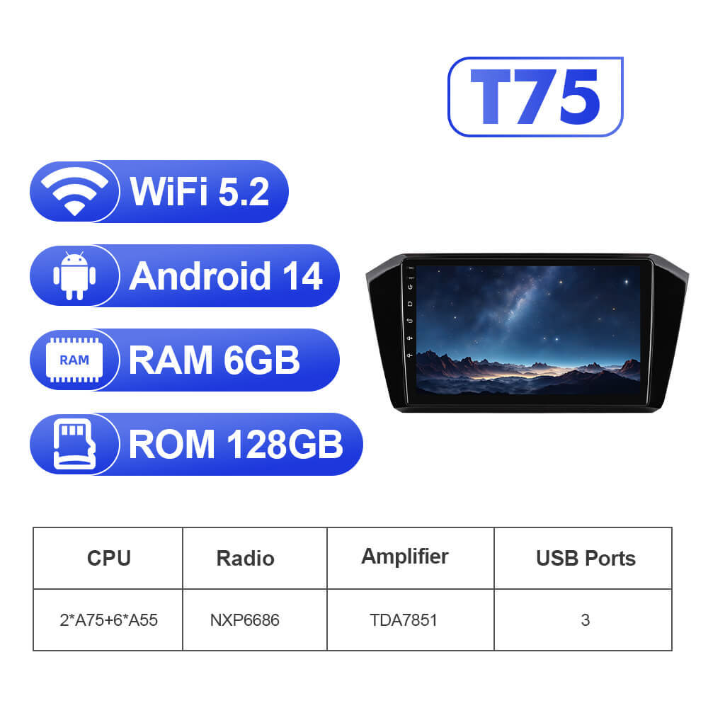For VW/Volkswagen Passat B8 2015- T75  Android 14 UIS7865 Car Radio Upgrade From T72