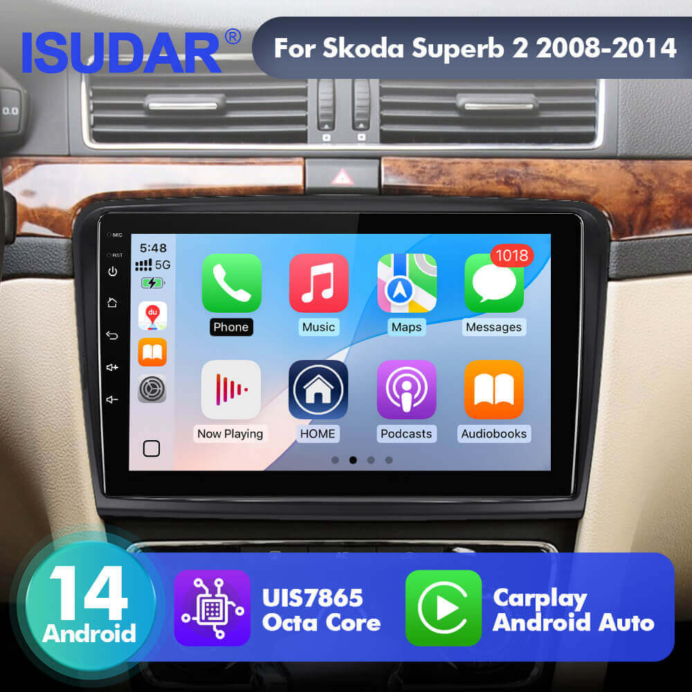 For Skoda Superb 2 B6 2008 - 2015 T75 Upgrade from T72  Android 14 UIS7865 Car Radio