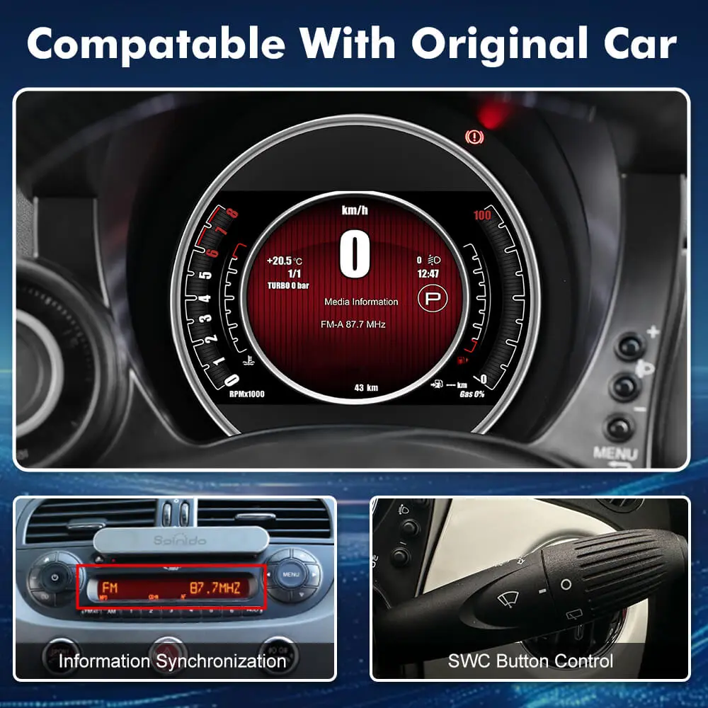 For FIAT 500 ABARTH Digital Carplay Instrumental Cluster Speedometer ...