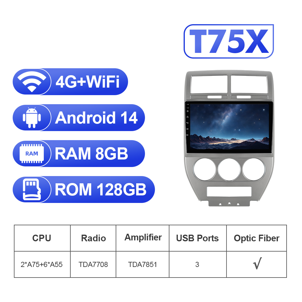 For Compass Patriot 2007-2009 T75 Android 14 UIS7865 Car Radio Upgrade From T72