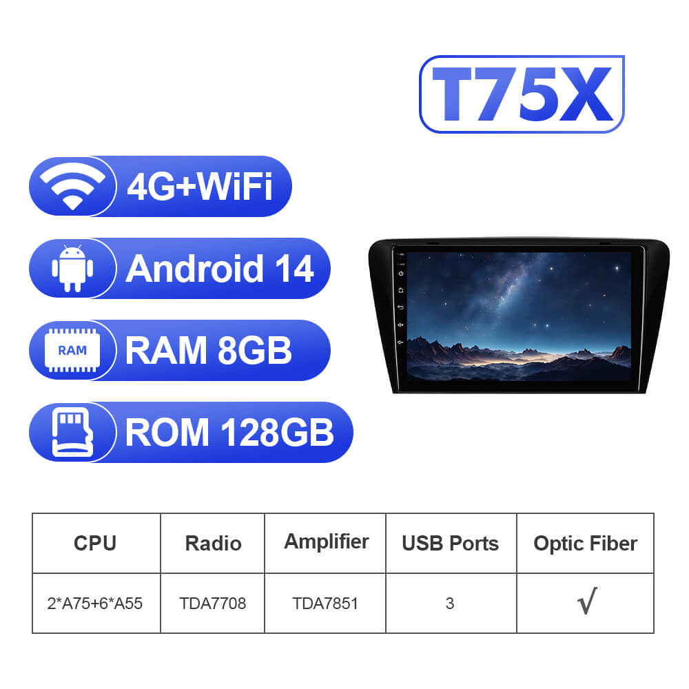 For Skoda Octavia 3 A7 2014- T75 Upgrade from T72  Android 14 UIS7865 Car Radio