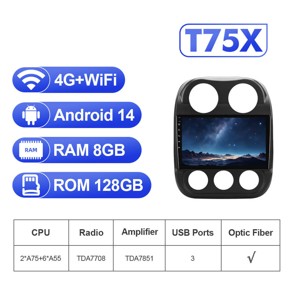 For Jeep Compass 1 MK 2009-2015 T75 Android 14 UIS7865 Car Radio Upgrade From T72